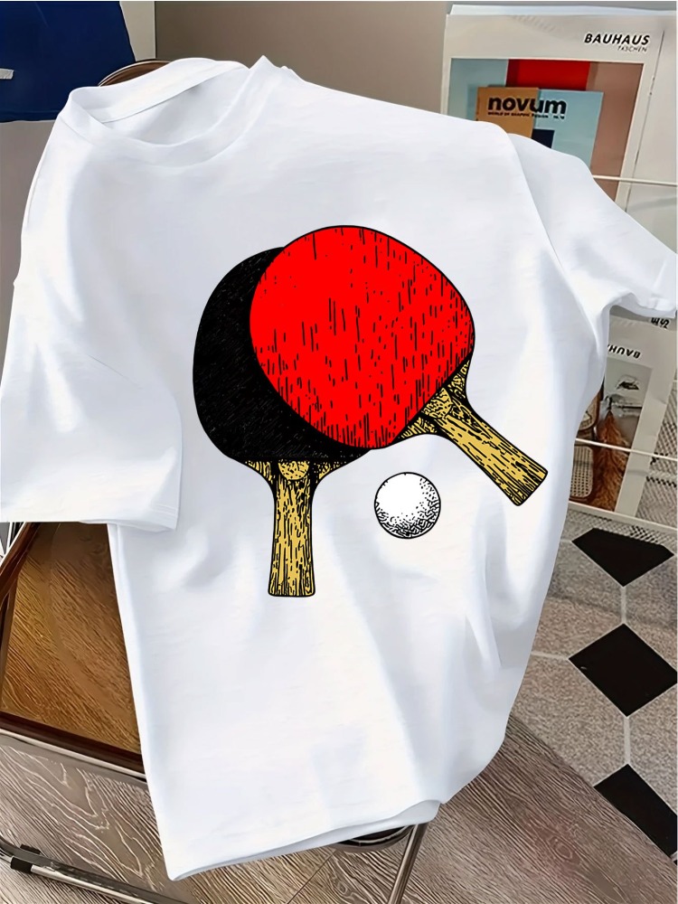 Table Tennis Graphics - Męska granatowa koszulka z okrągłym dekoltem,